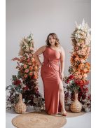 Lili - kenya színű csavart elejű szűk fazonú maxi ruha 