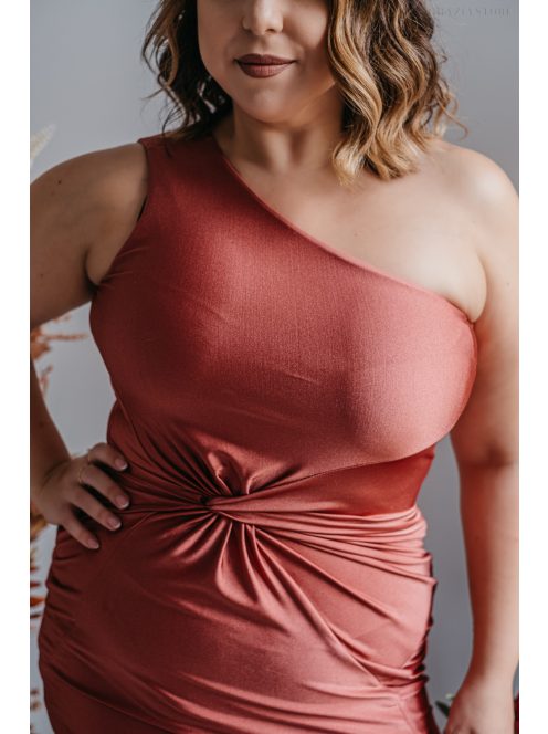 Lili - kenya színű csavart elejű szűk fazonú maxi ruha 