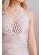 Szabina – V-kivágású szűk fazonú púder színű ruha elasztikus anyagból 