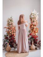 Audrey - szív kivágású maxi ruha púder színben