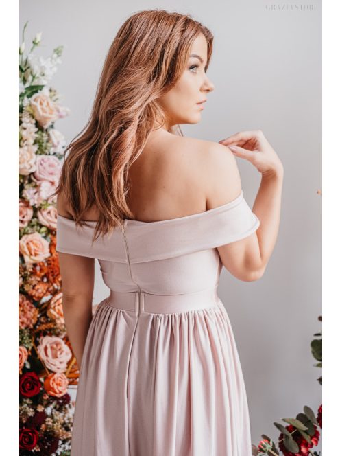 Audrey - szív kivágású maxi ruha púder színben