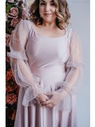 Adél– U-kivágású maxi ruha strasszköves tüll ujjakkal púder színben