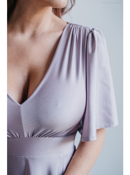 Nelli - V kivágású alchimia színű maxi ruha rövid ujjakkal 