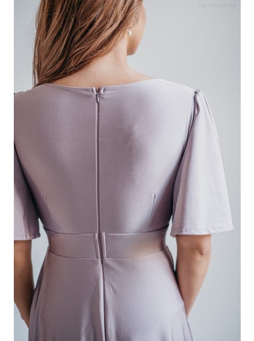 Nelli - V kivágású alchimia színű maxi ruha rövid ujjakkal 