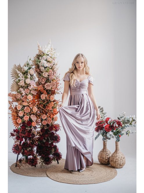 Ráncolt felsőrészű, romantikus ujjú alchimia színű maxi ruha.