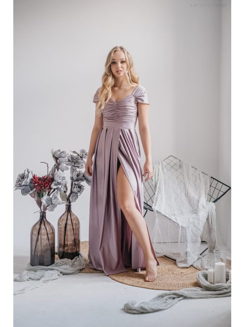 Ráncolt felsőrészű, romantikus ujjú alchimia színű maxi ruha.