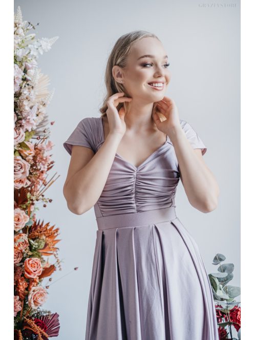 Inez – ráncolt felsőrészű, romantikus ujjú alchimia színű maxi ruha 