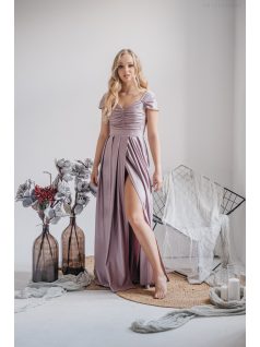   Inez – ráncolt felsőrészű, romantikus ujjú alchimia színű maxi ruha 