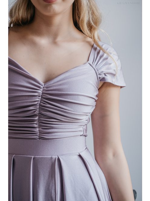 Inez – ráncolt felsőrészű, romantikus ujjú alchimia színű maxi ruha 