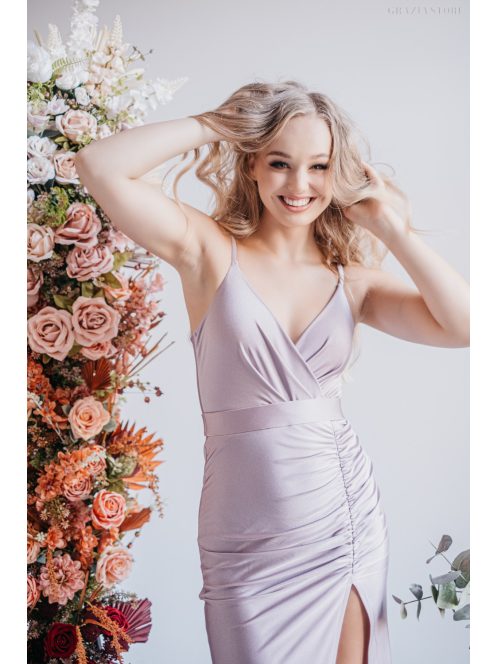 Abigél – Átlapolt mellrészű maxi ruha, szűk, elől húzott szoknyával alchimia színben