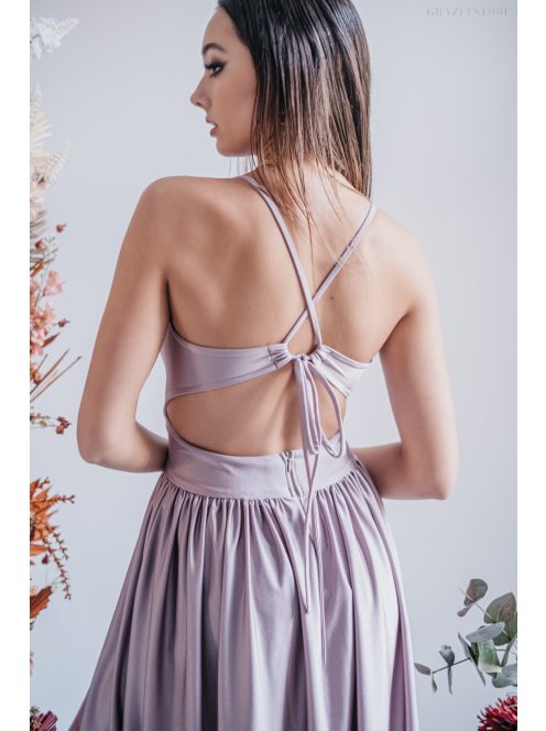 Emma - V-kivágású alchimia színű maxi ruha különleges hátrésszel