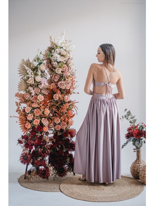 Emma - V-kivágású alchimia színű maxi ruha különleges hátrésszel