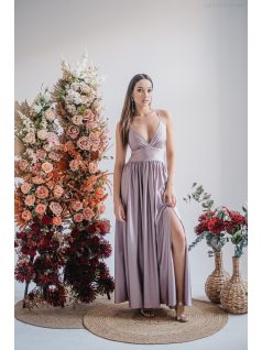   Emma - V-kivágású alchimia színű maxi ruha különleges hátrésszel