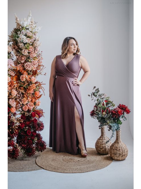 Polli - átlapolt, bordázott mellrészű, supernatural színű maxi ruha