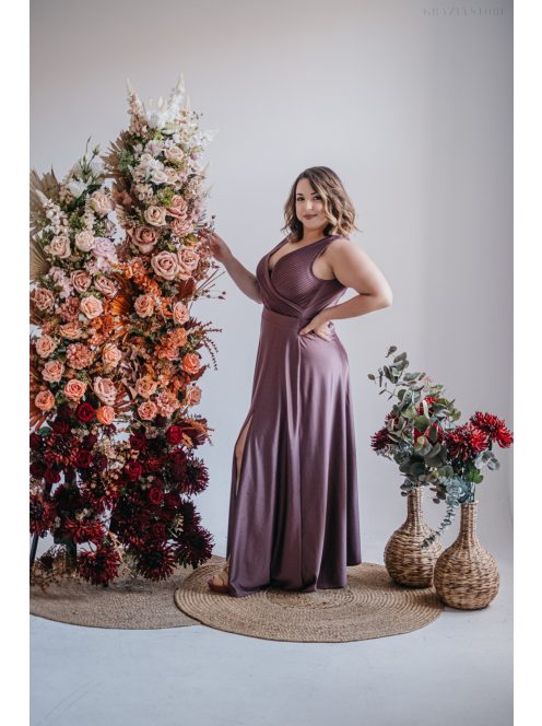 Polli - átlapolt, bordázott mellrészű, supernatural színű maxi ruha