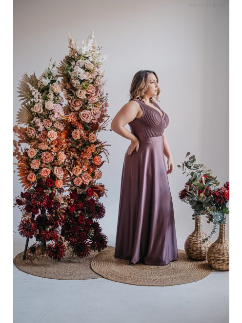 Polli - átlapolt, bordázott mellrészű, supernatural színű maxi ruha