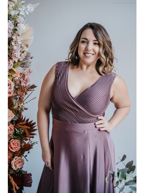 Polli - átlapolt, bordázott mellrészű, supernatural színű maxi ruha