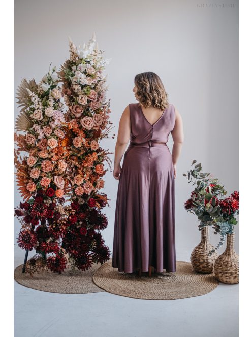 Polli - átlapolt, bordázott mellrészű, supernatural színű maxi ruha