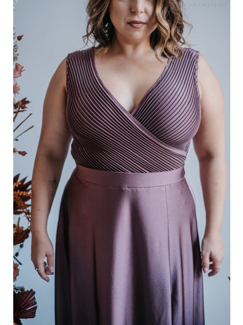 Polli - átlapolt, bordázott mellrészű, supernatural színű maxi ruha