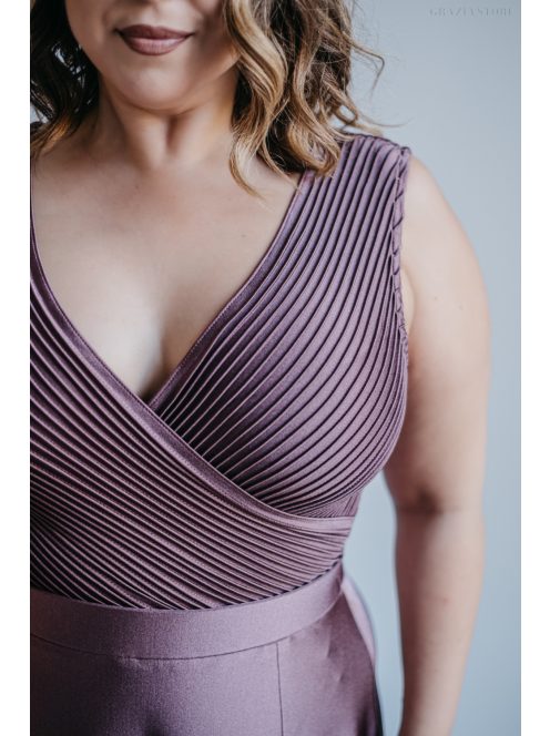 Polli - átlapolt, bordázott mellrészű, supernatural színű maxi ruha