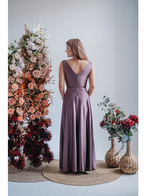 Heather - supernatural színű V kivágású maxi ruha