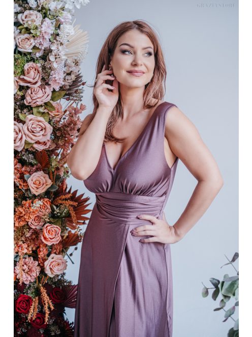 Heather - supernatural színű V kivágású maxi ruha