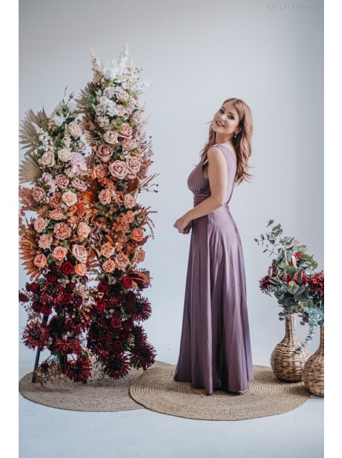 Heather - supernatural színű V kivágású maxi ruha