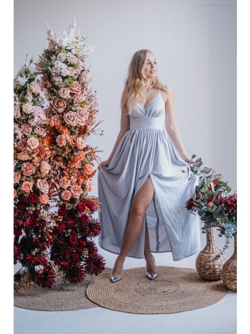 Hanna - V kivágású filigrana színű maxi ruha 