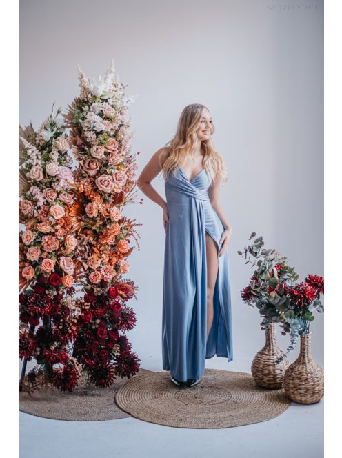 Elenor – vékony pántos V-kivágású maxi ruha riva színben