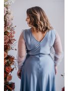 Polli - átlapolt, bordázott mellrészű riva színű maxi ruha tüll ujjakkal