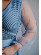 Polli - átlapolt, bordázott mellrészű riva színű maxi ruha tüll ujjakkal