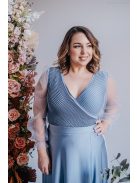 Polli - átlapolt, bordázott mellrészű riva színű maxi ruha tüll ujjakkal