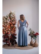 Polli - átlapolt, bordázott mellrészű riva színű maxi ruha tüll ujjakkal