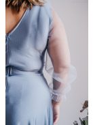 Polli - átlapolt, bordázott mellrészű riva színű maxi ruha tüll ujjakkal