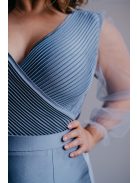 Polli - átlapolt, bordázott mellrészű riva színű maxi ruha tüll ujjakkal