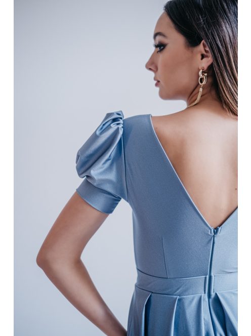 Ramóna – enyhén puffos ujjú ráncolt dekoltázsú maxi ruha riva színben