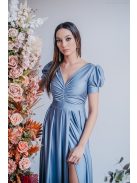 Enyhén puffos ujjú ráncolt dekoltázsú maxi ruha riva színben.