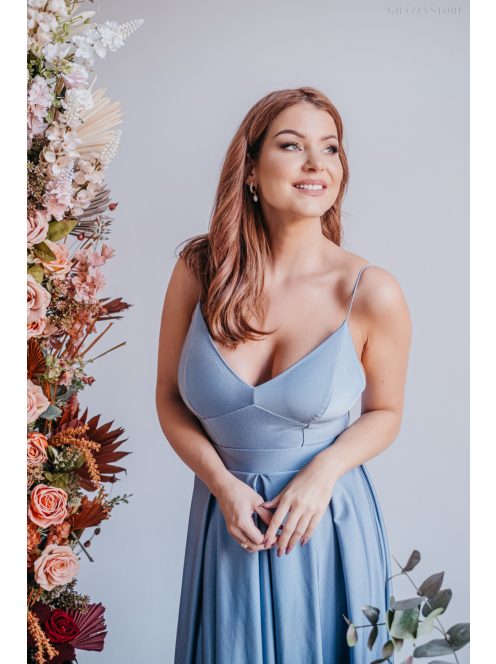 Zenina – V-kivágású maxi ruha spagetti pántokkal riva színben 