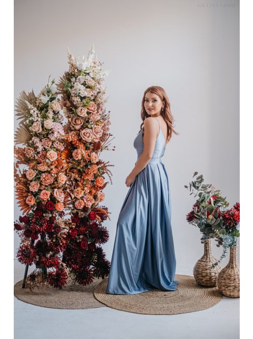 Zenina – V-kivágású maxi ruha spagetti pántokkal riva színben 