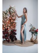 Elenor – vékony pántos V-kivágású maxi ruha foresty színben