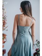 Elenor – vékony pántos V-kivágású maxi ruha foresty színben