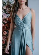 Elenor – vékony pántos V-kivágású maxi ruha foresty színben