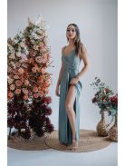 Elenor – vékony pántos V-kivágású maxi ruha foresty színben