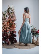 Elenor – vékony pántos V-kivágású maxi ruha foresty színben