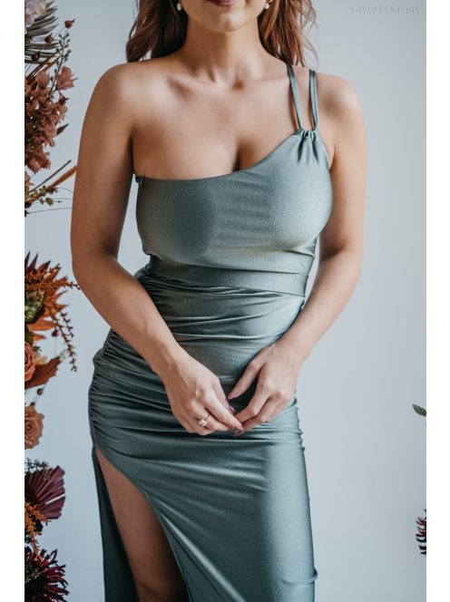 Helén – army színű maxi ruha aszimmetrikus felsőrésszel 