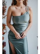 Helén – army színű maxi ruha aszimmetrikus felsőrésszel 