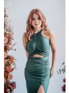 Sötétzöld maxi ruha egyedi felsőrésszel, szűk szoknyával.