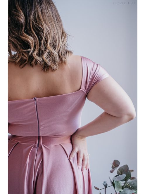 Inez – ráncolt felsőrészű, romantikus ujjú shiva színű maxi ruha 