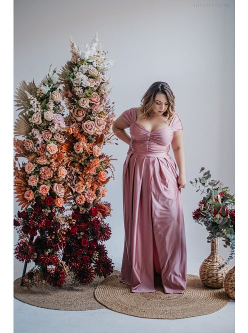 Inez – ráncolt felsőrészű, romantikus ujjú shiva színű maxi ruha 