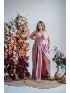 Inez – ráncolt felsőrészű, romantikus ujjú shiva színű maxi ruha 